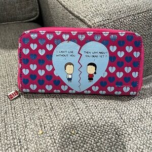 Angry Little Girls By Lela Lee Wallet pink with blue hearts